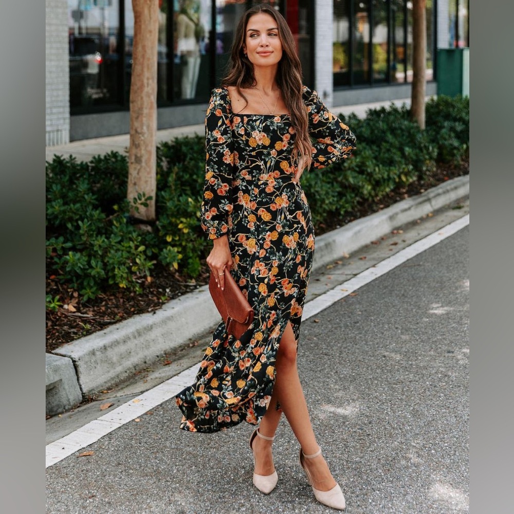 Abby Floral Square Neck Midi Dress